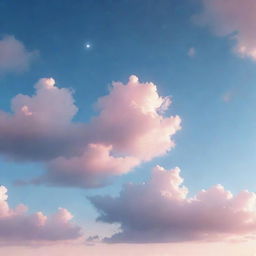 An animated depiction of a serene sky with celestial blue and soft pink hues