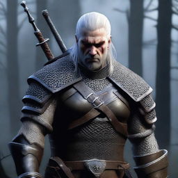 A detailed and realistic depiction of Geralt of Rivia, the main character from The Witcher series