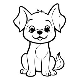 A cute dog in a playful pose, outlined clearly for a colouring book page