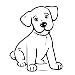 A cute dog in a playful pose, outlined clearly for a colouring book page