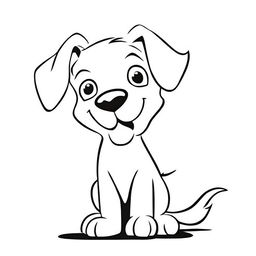 A cute dog in a playful pose, outlined clearly for a colouring book page