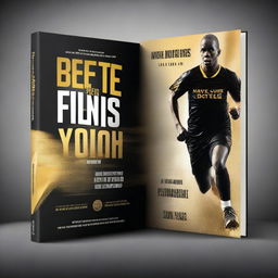 Design a book cover that is shiny and black, incorporating actual, real-life images of athletes playing sports