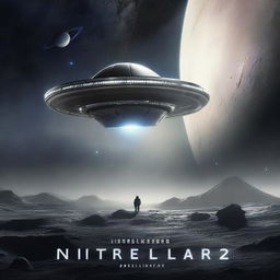 A movie poster for 'Interstellar 2', featuring a stunning space scene with planets, stars, and a futuristic spaceship