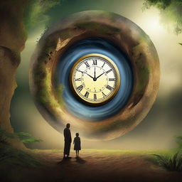 In an ancient, forgotten place surrounded by nature, a mysterious vortex symbolizes the enigma of time