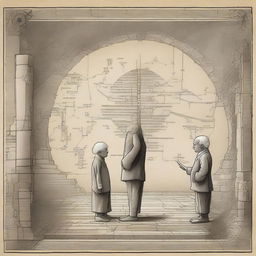 In a forgotten, ancient setting, a child and an elderly person stand together, symbolizing the cycle of life from birth to death