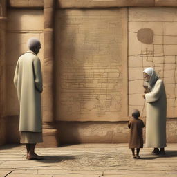 In a forgotten, ancient setting, a child and an elderly person stand together, symbolizing the cycle of life from birth to death