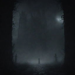 A haunting, gothic title screen background encapsulating the dark, atmospheric essence of a souls-like game.