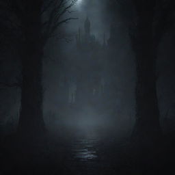 A haunting, gothic title screen background encapsulating the dark, atmospheric essence of a souls-like game.