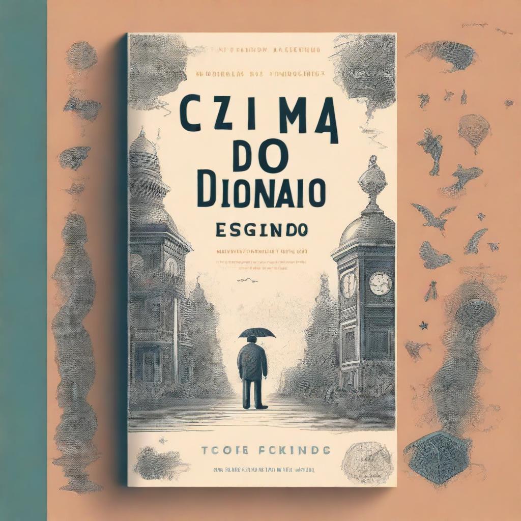 A captivating and complex book cover design featuring an intriguing and mysterious scene with the title 'O Enigma do Tempo Esquecido'