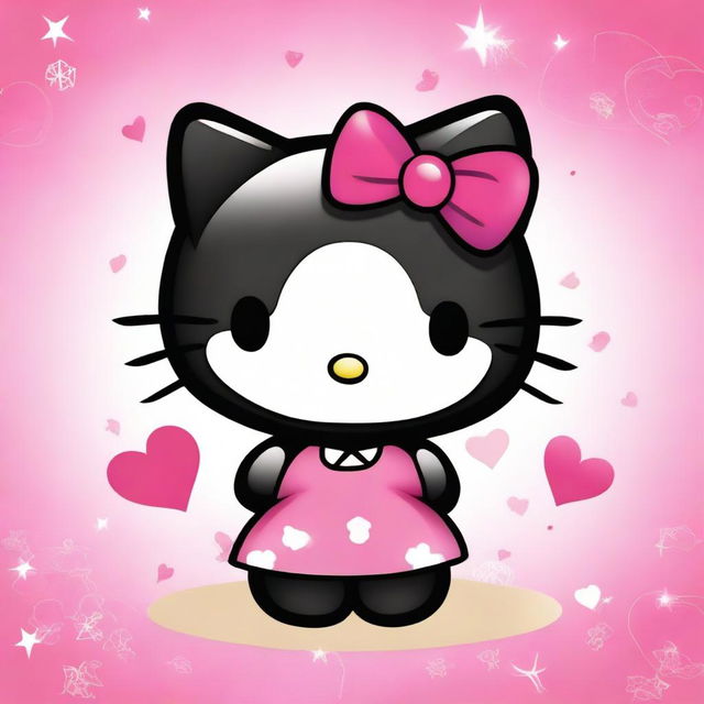 Create an image of Hello Kitty with short black hair