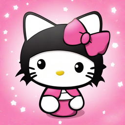 Create an image of Hello Kitty with short black hair