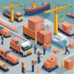 A detailed illustration showcasing occupational safety and health measures at a busy port