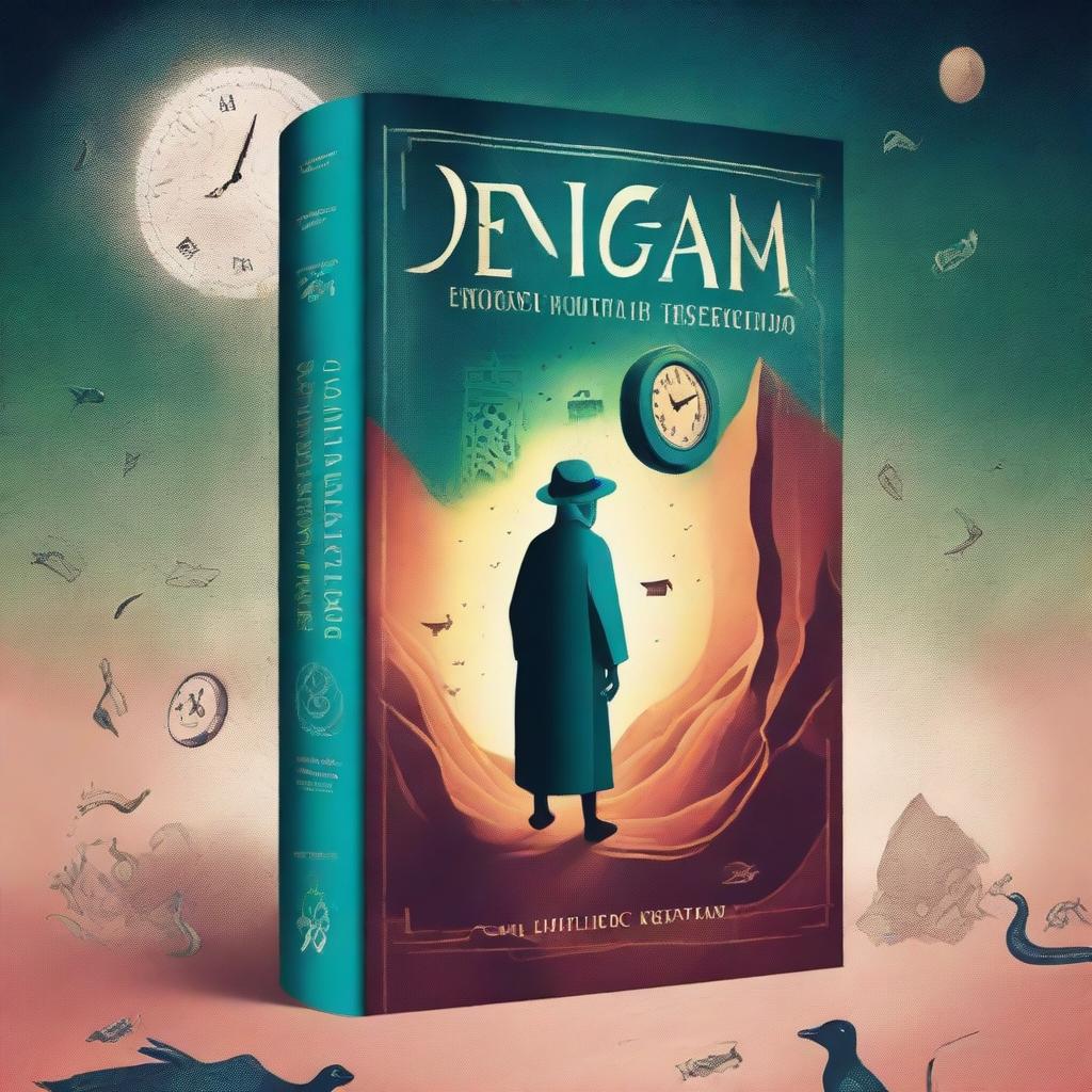 A captivating book cover design featuring an intriguing and mysterious scene with the title 'O Enigma do Tempo Esquecido'
