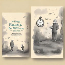 A captivating book cover design for a novel titled 'O Enigma do Tempo Esquecido'