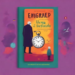 A captivating book cover design for a novel titled 'O Enigma do Tempo Esquecido'