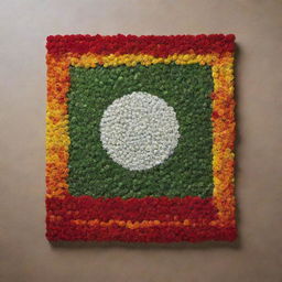 A vivid representation of the Indian flag made entirely out of multicolored roses.