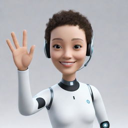 A friendly AI avatar waving hello with a warm, welcoming smile.