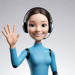 A friendly AI avatar waving hello with a warm, welcoming smile.