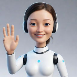 A friendly AI avatar waving hello with a warm, welcoming smile.