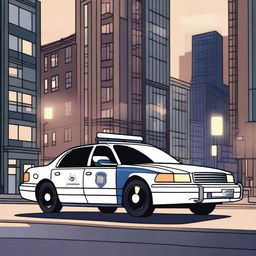 A detailed illustration of a police car with flashing lights and a sleek design