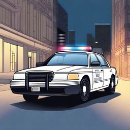 A detailed illustration of a police car with flashing lights and a sleek design