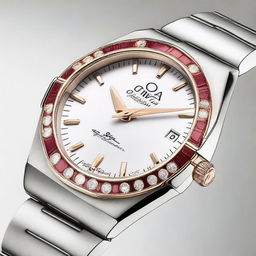 Create a detailed design for an Omega Constellation 38 steel watch