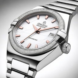 Create a detailed design for an Omega Constellation 38 steel watch