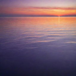 A picturesque sunset over a calm sea, where the sky is filled with hues of orange, purple, and red, reflecting on the tranquil water.