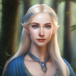 A detailed portrait of an elven female with blonde hair and blue eyes