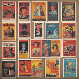 An assortment of vibrant and eye-catching posters featuring a variety of themes, from vintage cinema to modern art exhibitions.