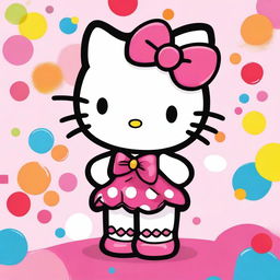 A cute and adorable illustration of Hello Kitty, the iconic character with her signature bow and outfit, standing in a cheerful and colorful background