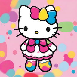 A cute and adorable illustration of Hello Kitty, the iconic character with her signature bow and outfit, standing in a cheerful and colorful background