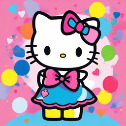 A cute and adorable illustration of Hello Kitty, the iconic character with her signature bow and outfit, standing in a cheerful and colorful background