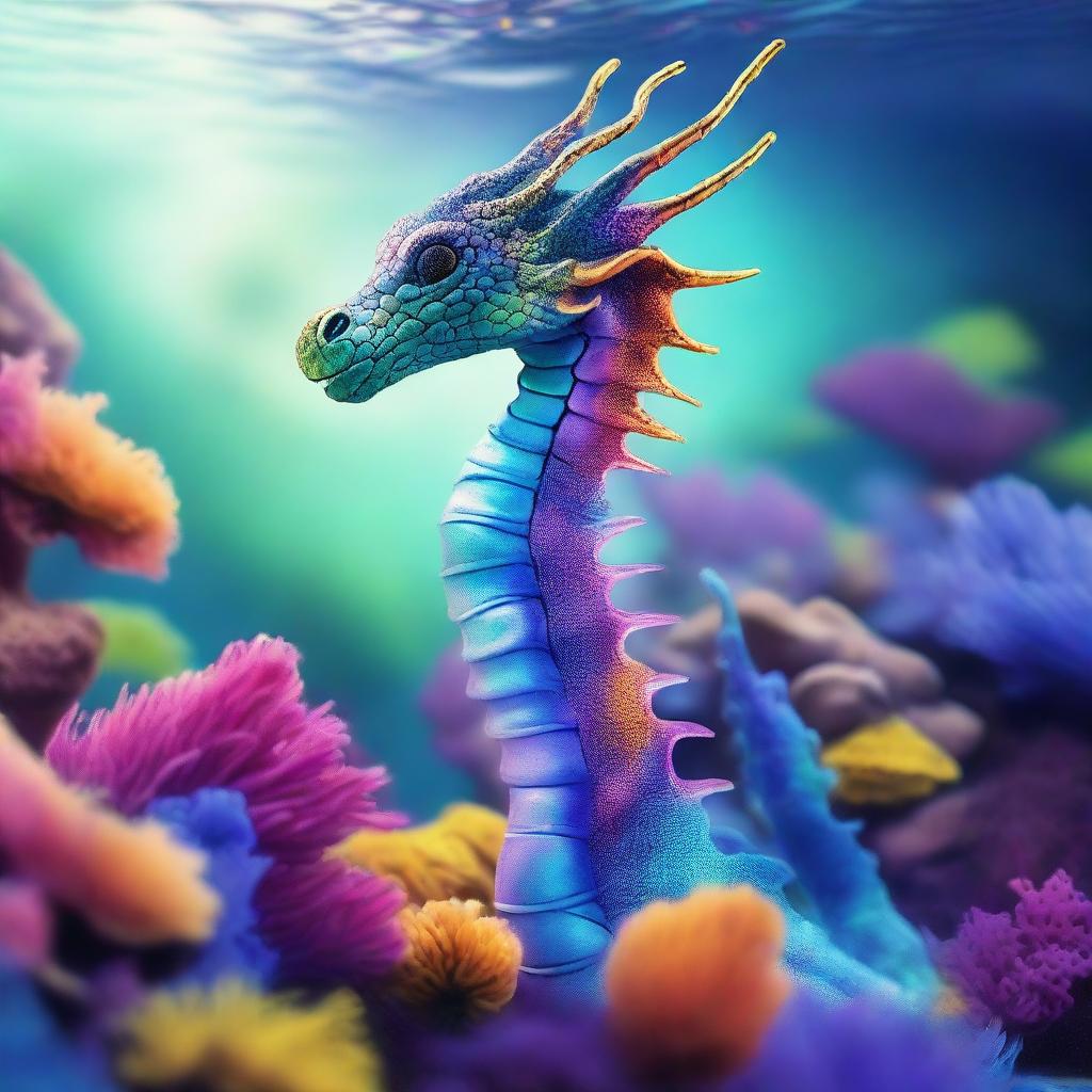 A majestic sea dragon that lives in the Pearl Sea, its scales shimmering with iridescent hues