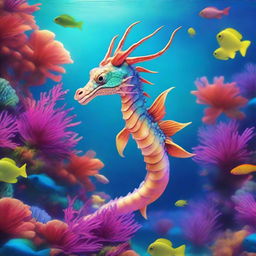 A Royal Pearl Sea Dragon, adorned with regal features and majestic scales that glisten with iridescent colors