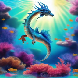 A Royal Pearl Sea Dragon, adorned with regal features and majestic scales that glisten with iridescent colors