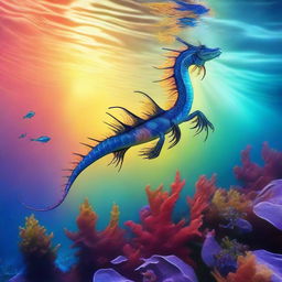 A Royal Pearl Sea Dragon leaping out of the water at sunrise