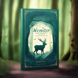 Create a captivating book cover featuring an enchanting forest with mystical creatures