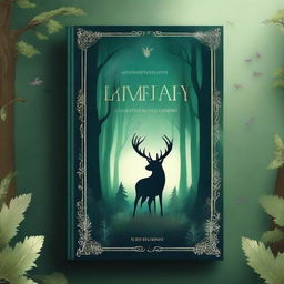 Create a captivating book cover featuring an enchanting forest with mystical creatures