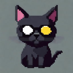 A pixel art style image of a black cat wearing sunglasses