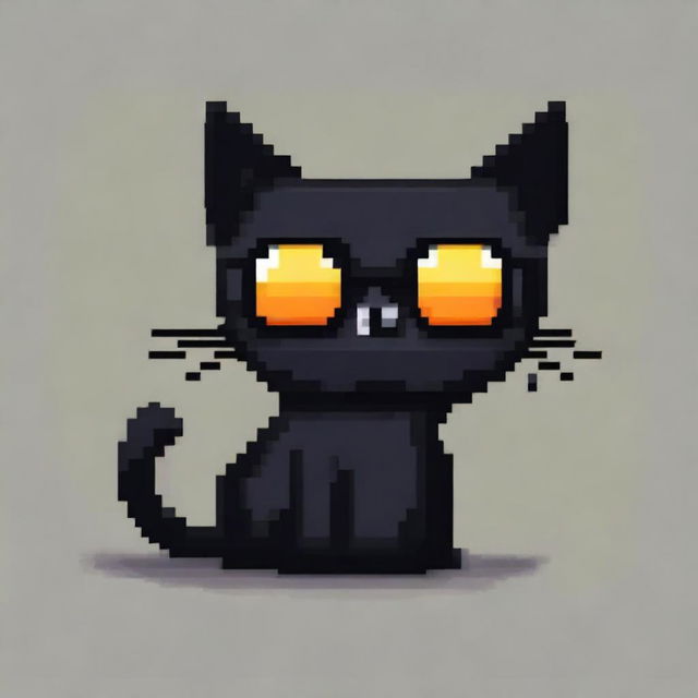 A pixel art style image of a black cat wearing sunglasses