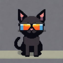 A pixel art style image of a black cat wearing sunglasses