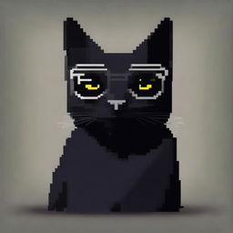 A pixel art style image of a black cat wearing black sunglasses