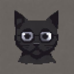 A pixel art style image of a black cat wearing black sunglasses