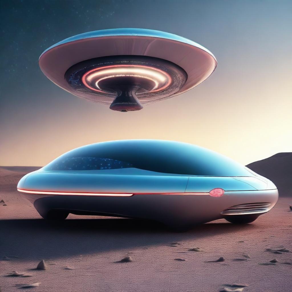 A futuristic car that looks like a UFO