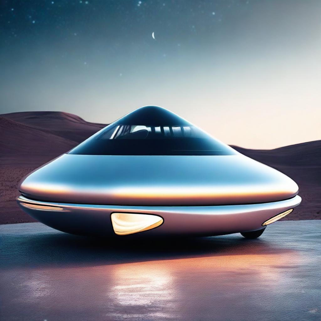 A futuristic car that looks like a UFO