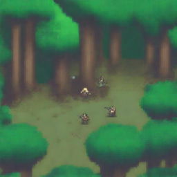 A pixel art scene depicting a battle in a forest