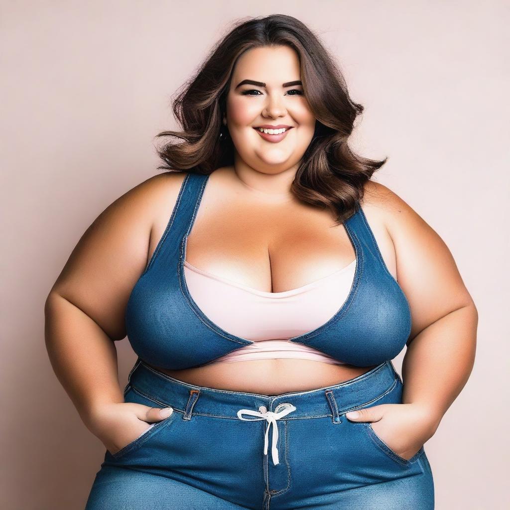 Create a respectful and positive image of a plus-sized girl who is confident and happy