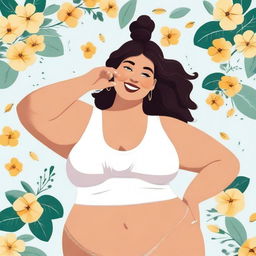 Create a respectful and positive image of a plus-sized girl who is confident and happy