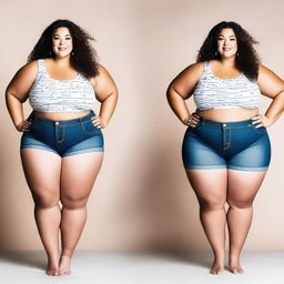 Create a respectful and positive image of a plus-sized girl who is confident and happy